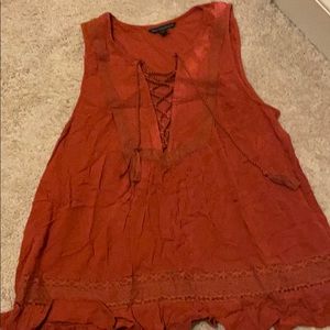 American eagle coral burnt orange tassel tank top